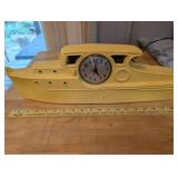Vintage Boat Shaped Electric Wall Clock Yellow Painted Metal