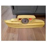 Vintage Boat Shaped Electric Wall Clock Yellow Painted Metal