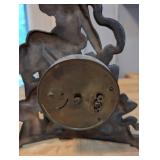 Antique Cast Metal Mantle Clock with Lady and Horn Figure