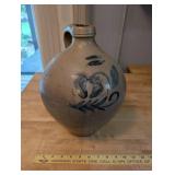 Antique Stoneware Jug with Blue Floral Design and Handle