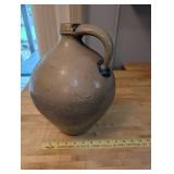 Antique Stoneware Jug with Blue Floral Design and Handle