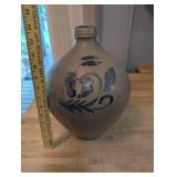 Antique Stoneware Jug with Blue Floral Design and Handle