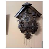 Vintage Wooden Cuckoo Clock with Carved Forest Scene