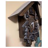 Vintage Wooden Cuckoo Clock with Carved Forest Scene
