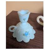 Collection of 5 Vintage Milk Glass Decorative Dishes and Candleholder