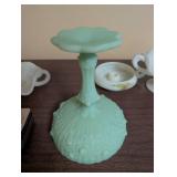 Collection of 5 Vintage Milk Glass Decorative Dishes and Candleholder