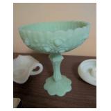 Collection of 5 Vintage Milk Glass Decorative Dishes and Candleholder