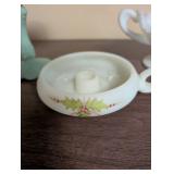 Collection of 5 Vintage Milk Glass Decorative Dishes and Candleholder
