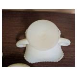 Collection of 5 Vintage Milk Glass Decorative Dishes and Candleholder