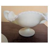 Collection of 5 Vintage Milk Glass Decorative Dishes and Candleholder