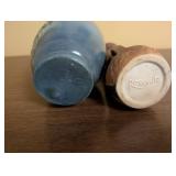 Pair of Vintage Pottery Vases - Blue Landscape and Roseville Floral Design