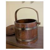 Vintage Wooden Firkin Sugar Bucket with Lid and Handle