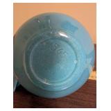 Pair of Vintage 565 Ceramic Water Pitchers with Wood Handles - Orange and Blue