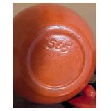 Pair of Vintage 565 Ceramic Water Pitchers with Wood Handles - Orange and Blue