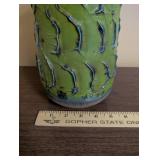 Handcrafted Green Ceramic Vase with Faux Yellow Flowers