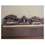 Set of 3 Swiss Chalet Style Wooden Trinket Boxes and Weather House