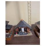 Set of 3 Swiss Chalet Style Wooden Trinket Boxes and Weather House