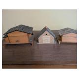 Set of 3 Swiss Chalet Style Wooden Trinket Boxes and Weather House