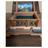 Set of 3 Swiss Chalet Style Wooden Trinket Boxes and Weather House