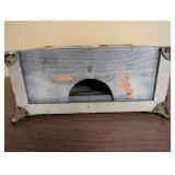 Antique Wooden Mantel Clock with Roman Numeral Dial and Metal Feet