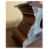 Antique Wooden Mantel Clock with Roman Numeral Dial and Metal Feet