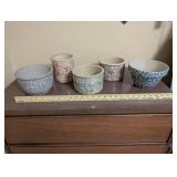 Set of 5 Vintage Spongeware Crocks and Bowls - Red Wing and RRP Co.