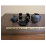 Set of 5 Mexican Black Pottery Miniatures and Ashtray