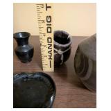 Set of 5 Mexican Black Pottery Miniatures and Ashtray