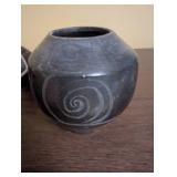 Set of 5 Mexican Black Pottery Miniatures and Ashtray