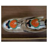 Vintage Beaded Suede Moccasin with Floral Design - Single Shoe