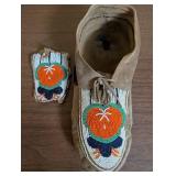 Vintage Beaded Suede Moccasin with Floral Design - Single Shoe