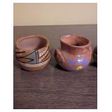 Set of 7 Miniature Hand Painted Southwestern Pottery Vases and Pots