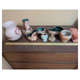 Set of 8 Nemadji Pottery Vases and Bowls with Swirl Patterns