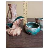 Set of 8 Nemadji Pottery Vases and Bowls with Swirl Patterns