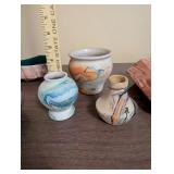Set of 8 Nemadji Pottery Vases and Bowls with Swirl Patterns