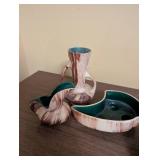 Set of 8 Nemadji Pottery Vases and Bowls with Swirl Patterns