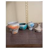 Set of 8 Nemadji Pottery Vases and Bowls with Swirl Patterns