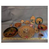 Collection of 11 Norwegian Folk Art Wooden Plates, Spoons, and Wall Decor