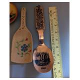 Collection of 11 Norwegian Folk Art Wooden Plates, Spoons, and Wall Decor