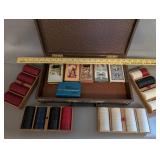 Vintage Poker Set with Chips and Playing Cards in Brown Case