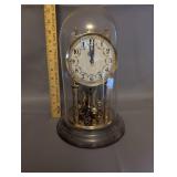 Vintage H. Coehler Glass Dome Anniversary Clock with Floral Dial