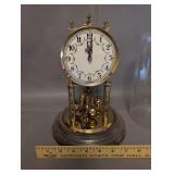 Vintage H. Coehler Glass Dome Anniversary Clock with Floral Dial