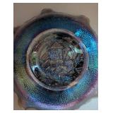 Vintage Carnival Glass Windmill Bowl and Green Compote Dish
