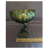 Vintage Carnival Glass Windmill Bowl and Green Compote Dish