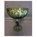 Vintage Carnival Glass Windmill Bowl and Green Compote Dish