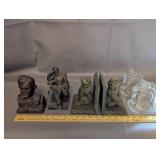 Collection of Decorative Bookends and Bust Statues - Metal, Frog, Glass Horse Head