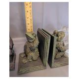 Collection of Decorative Bookends and Bust Statues - Metal, Frog, Glass Horse Head