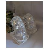 Collection of Decorative Bookends and Bust Statues - Metal, Frog, Glass Horse Head