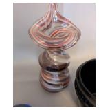 Decorative Glass Perfume Bottle, Black Cauldron Incense Burner, and Iridescent Stone Set