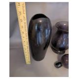 Collection of 4 Black Decorative Vases and Pitchers with Gold Accents